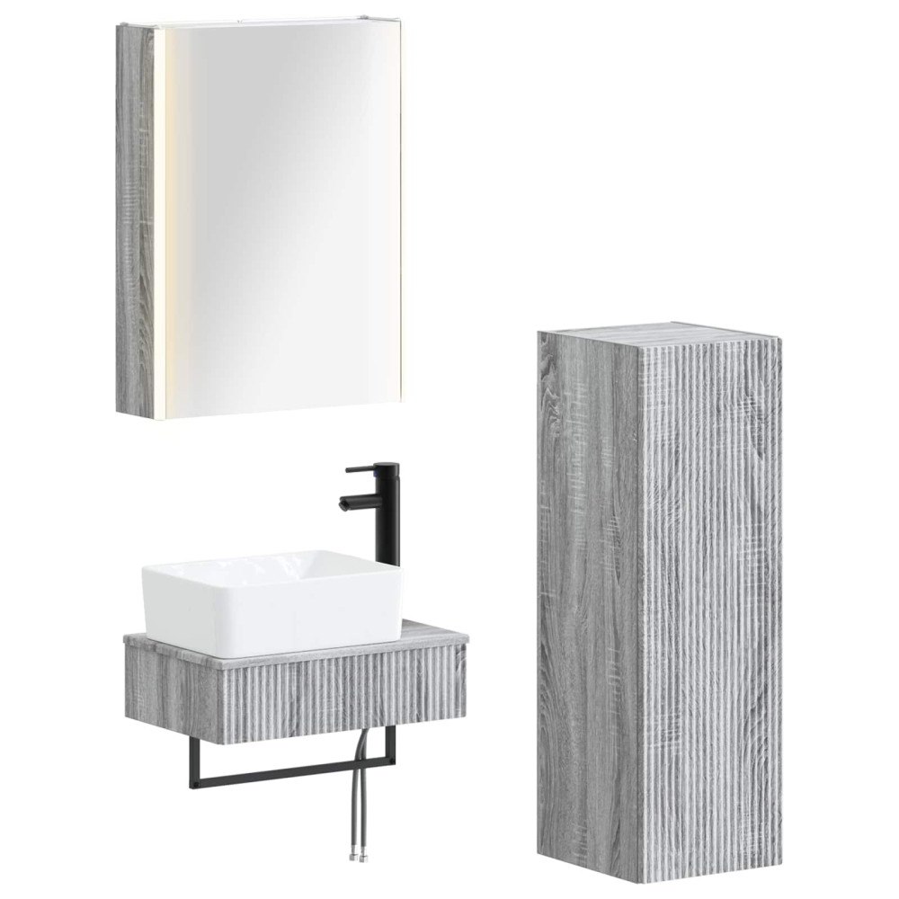 vidaXL Badrumsmöbelset 4 pcs Grå Sonoma Konstruerat trä och glas
