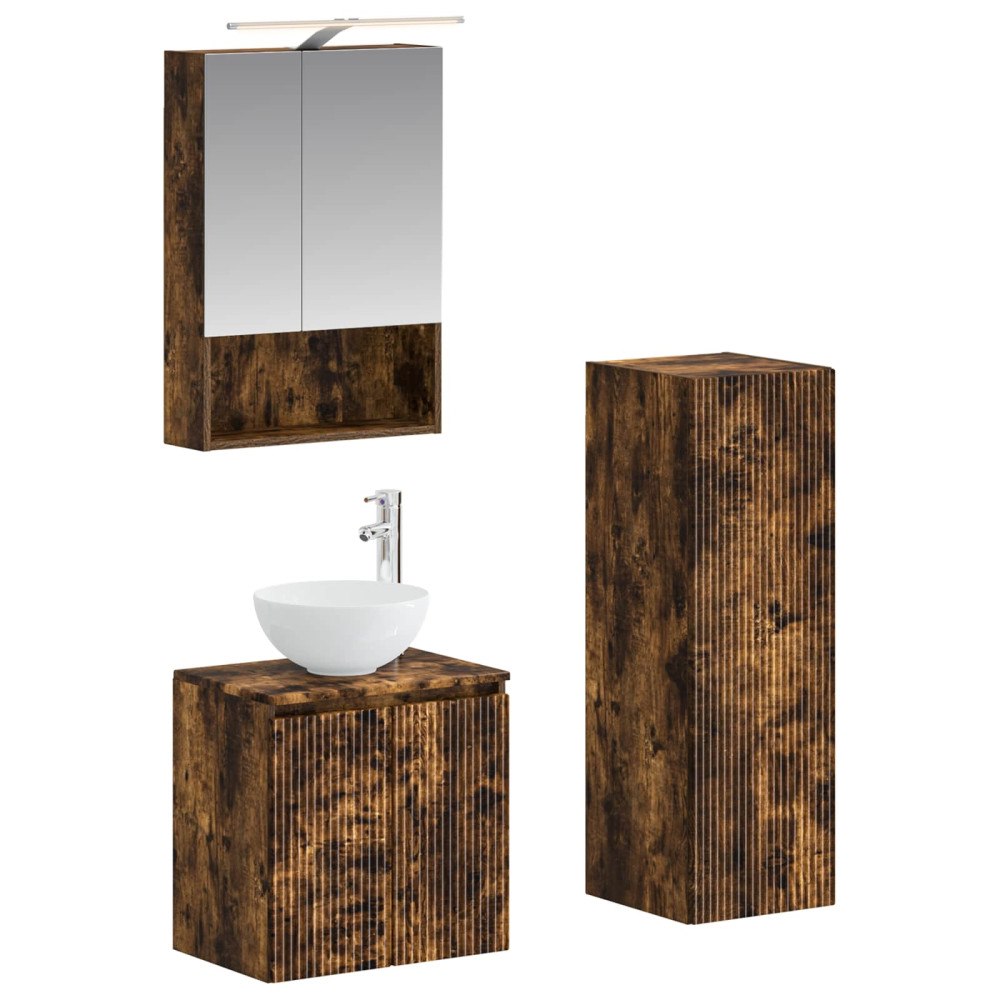 vidaXL Badrumsmöbelset 4 pcs Rökt ek Konstruerat trä och glas
