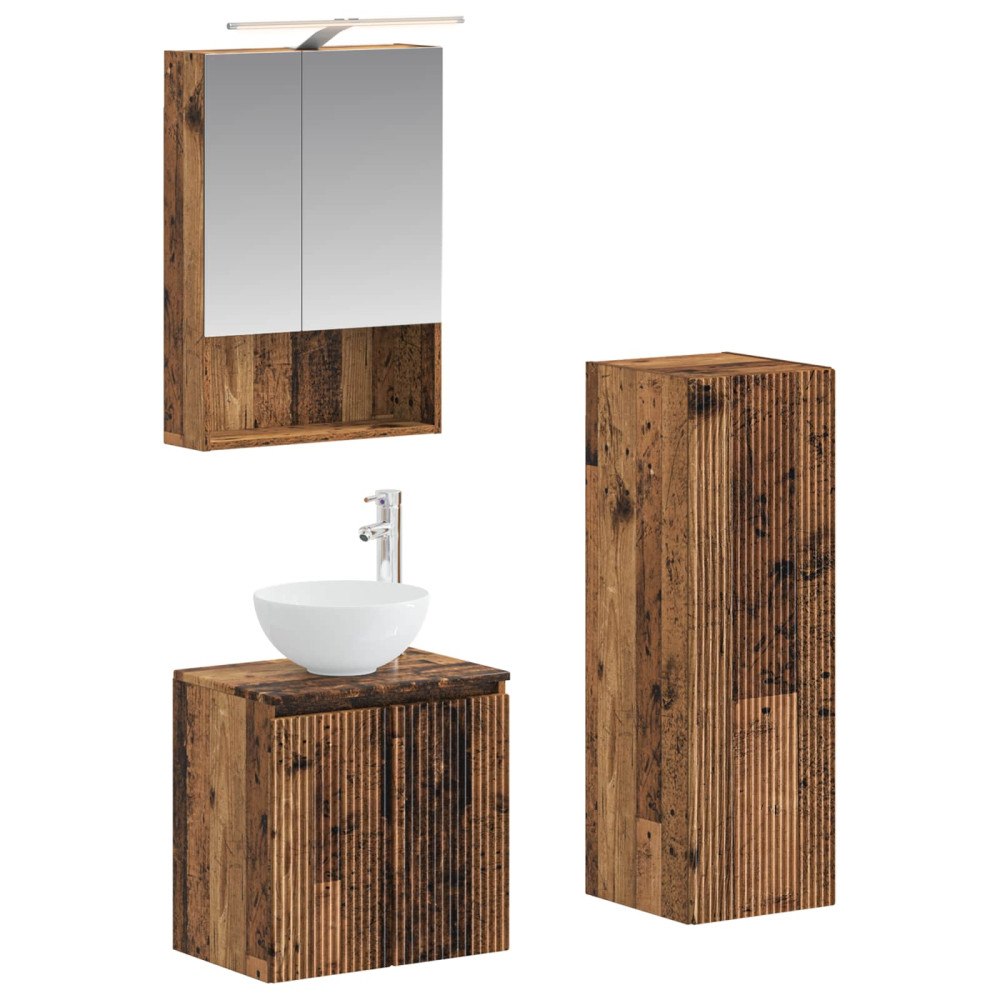 vidaXL Badrumsmöbelset 4 pcs Gammalt trä Konstruerat trä och glas