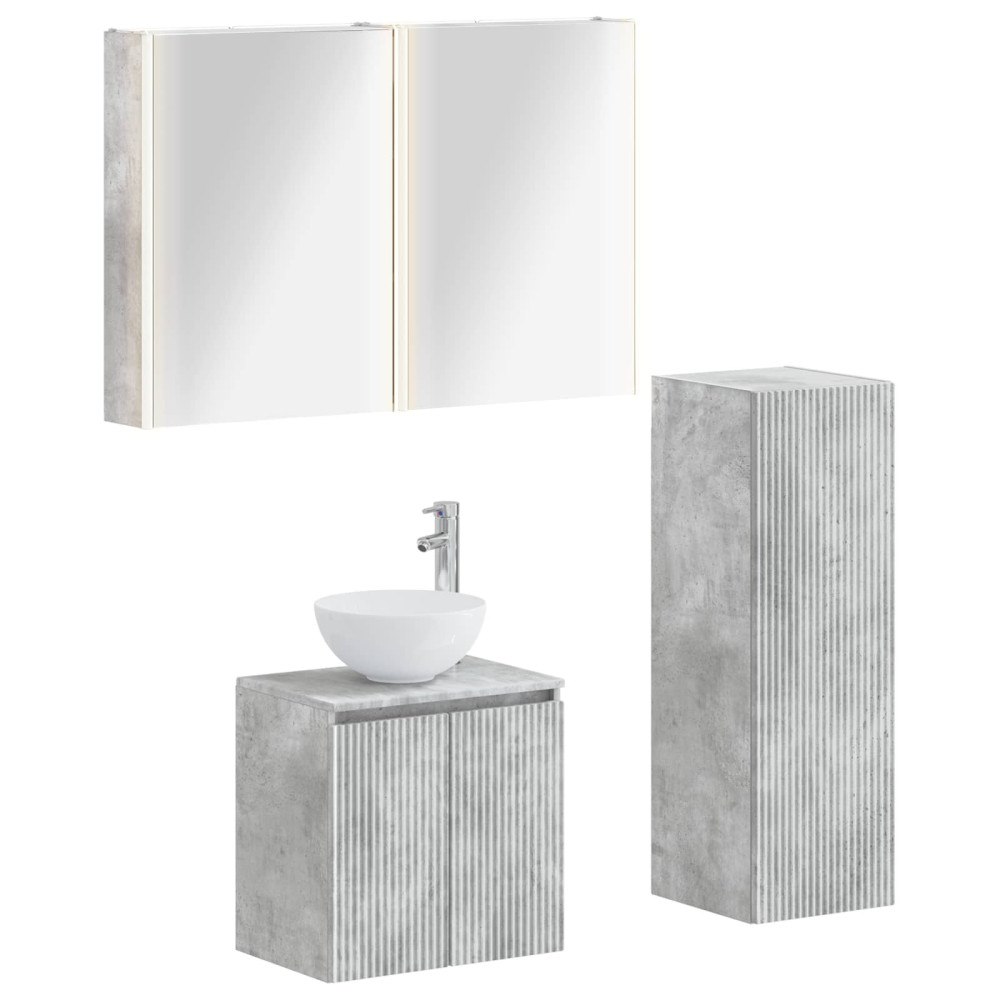 vidaXL Badrumsmöbelset 4 pcs Betonggrå Konstruerat trä och glas