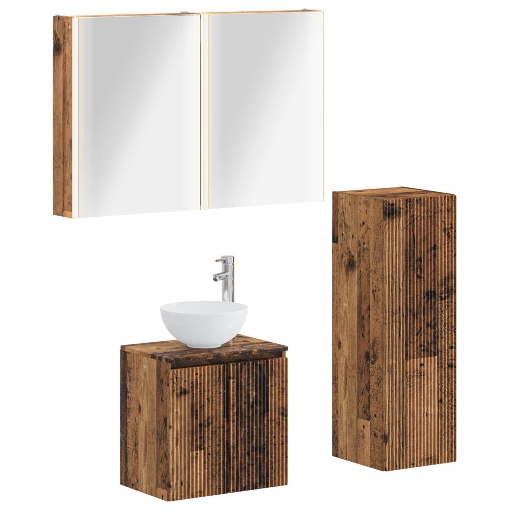 vidaXL Badrumsmöbelset 4 pcs Gammalt trä Konstruerat trä och glas
