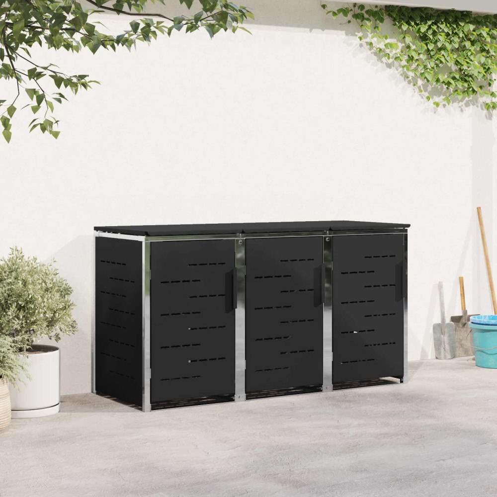 vidaXL Sopcontainerförvar Svart 207 x 77,5 x 112,5 cm Rostfritt stål