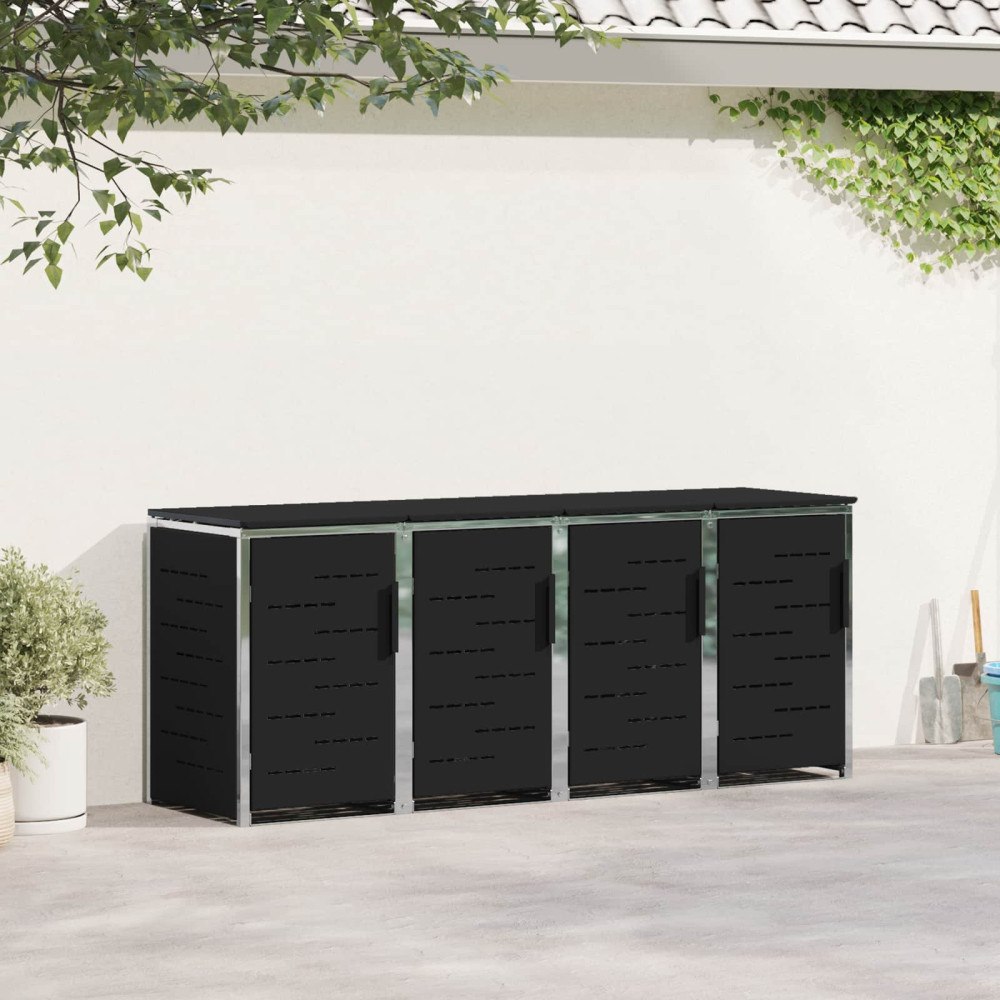 vidaXL Sopcontainerförvar Svart 276 x 77,5 x 112,5 cm Rostfritt stål