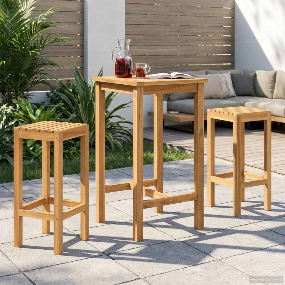 vidaXL Utomhus Bar Set 3 pcs Obehandlad Massivt teakträ