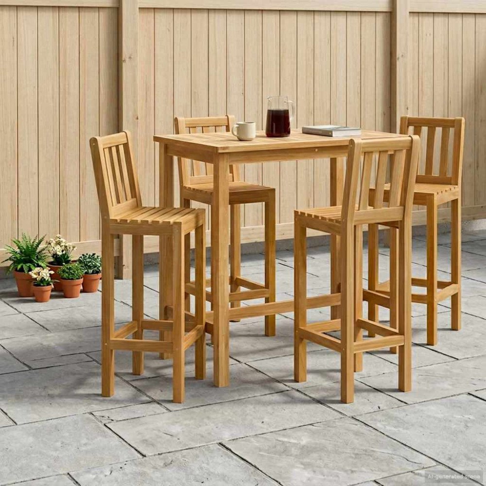 vidaXL Utomhus Bar Set 5 pcs Obehandlad Massivt teakträ