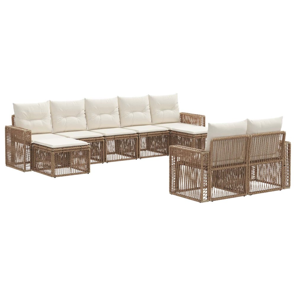 vidaXL Trädgårdsoffset 9 pcs Beige och krämvit konstrotting