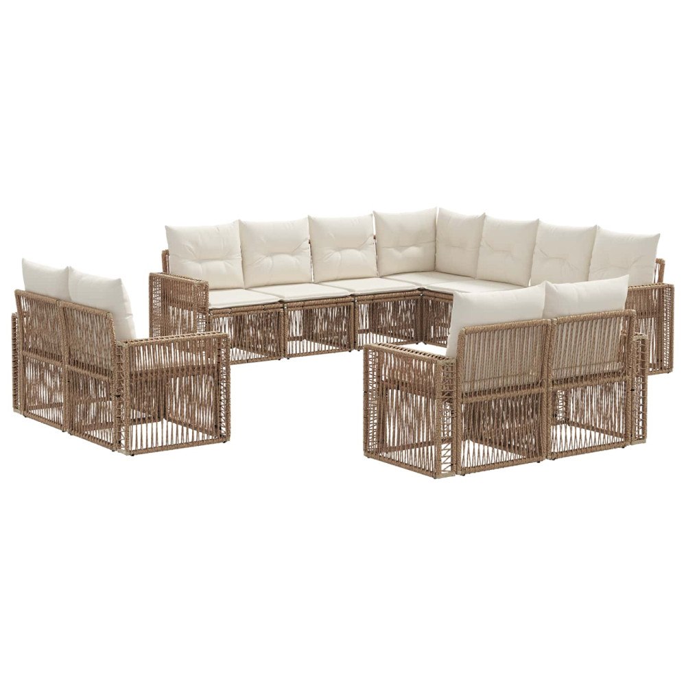 vidaXL Trädgårdsoffset 11 pcs Beige och krämvit konstrotting