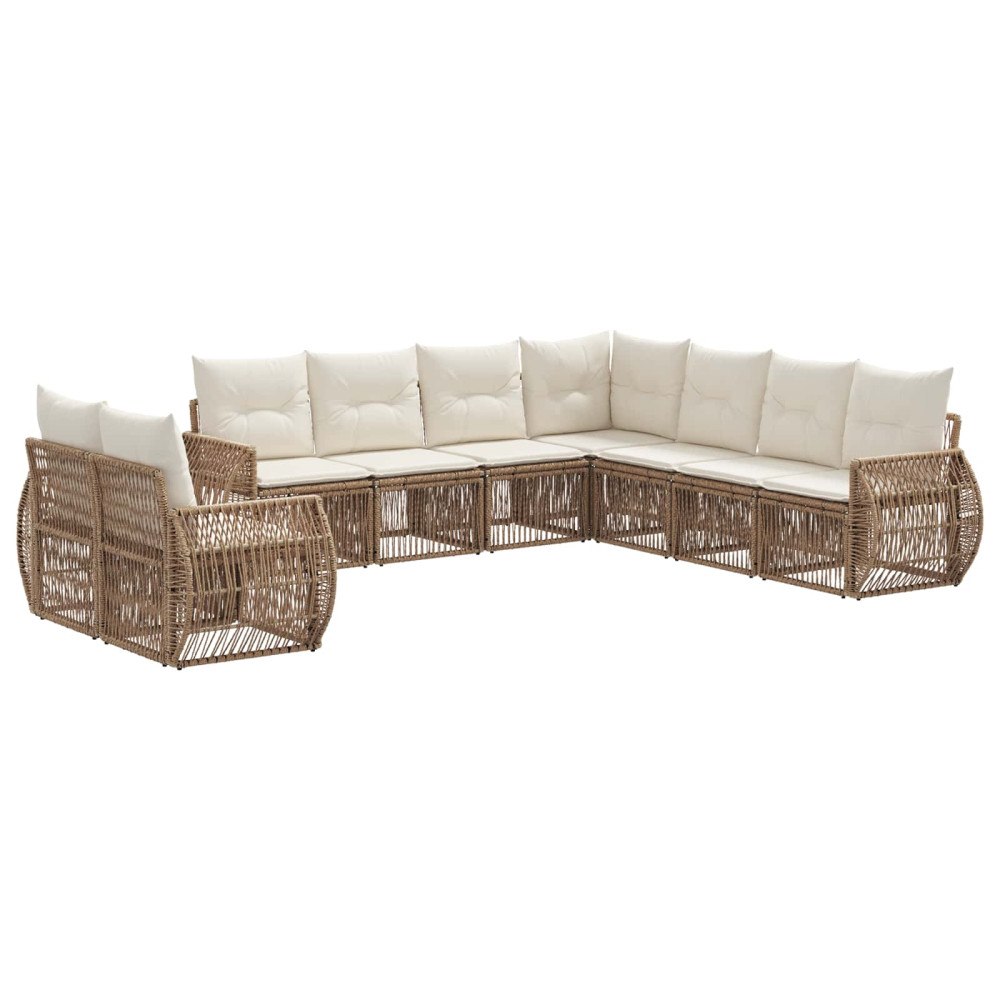 vidaXL Trädgårdsoffset 9 pcs Beige och krämvit konstrotting