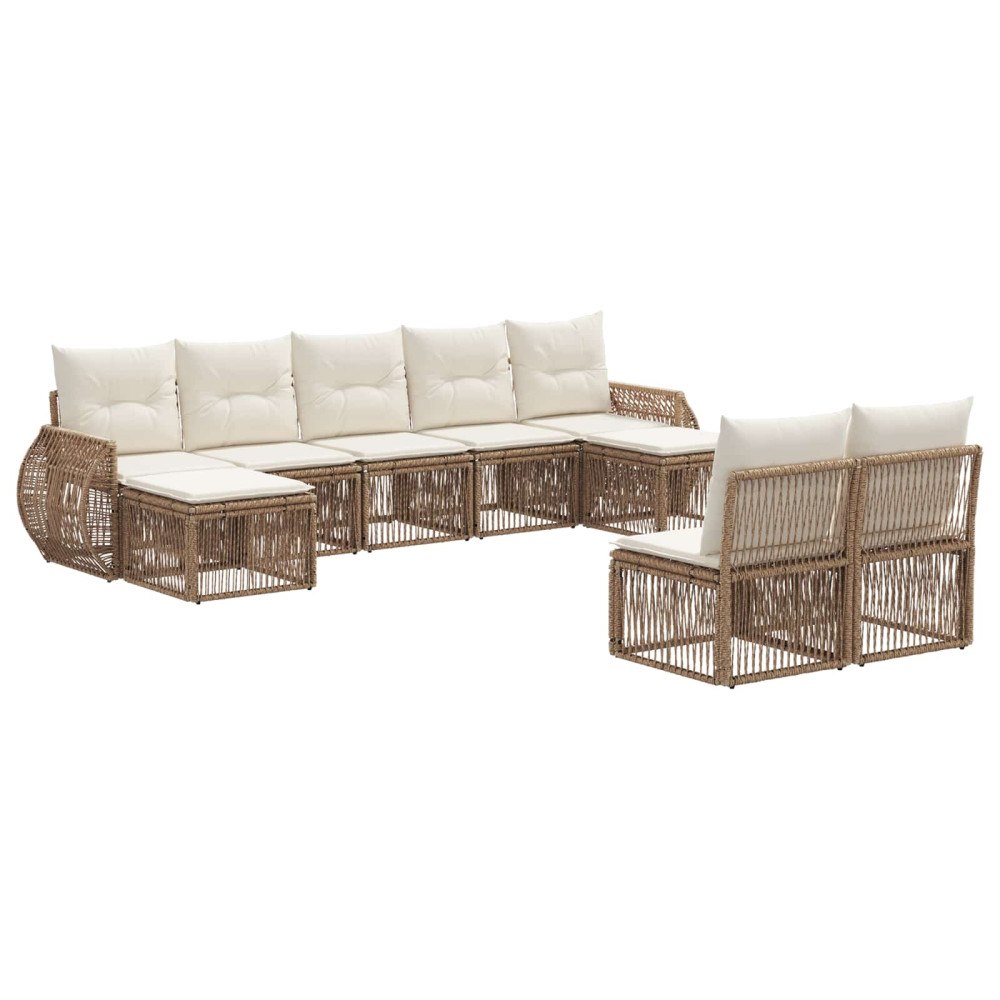 vidaXL Trädgårdsoffset 9 pcs Beige och krämvit konstrotting