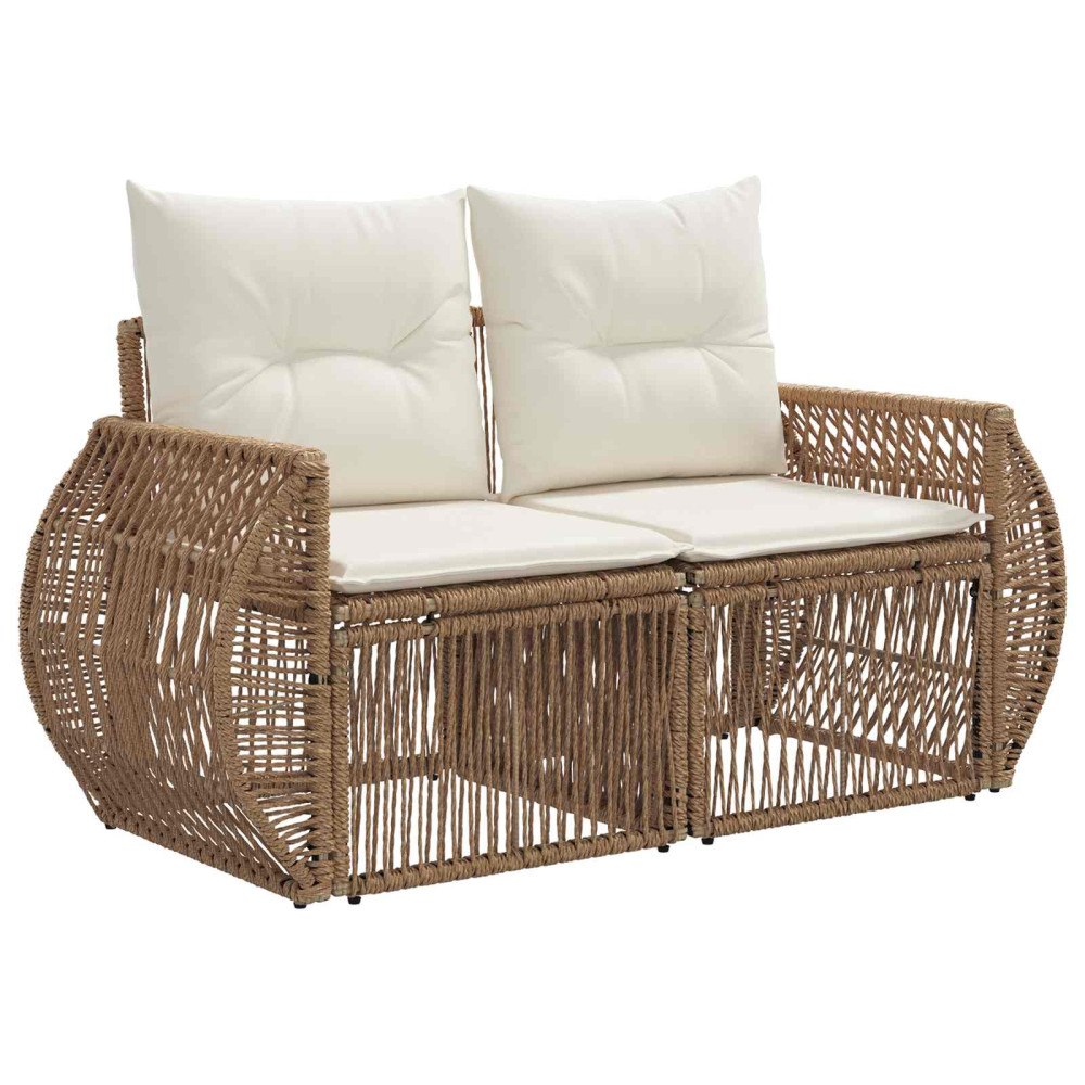 vidaXL Trädgårdsoffa 2-Antal sittplatser Beige konstrotting