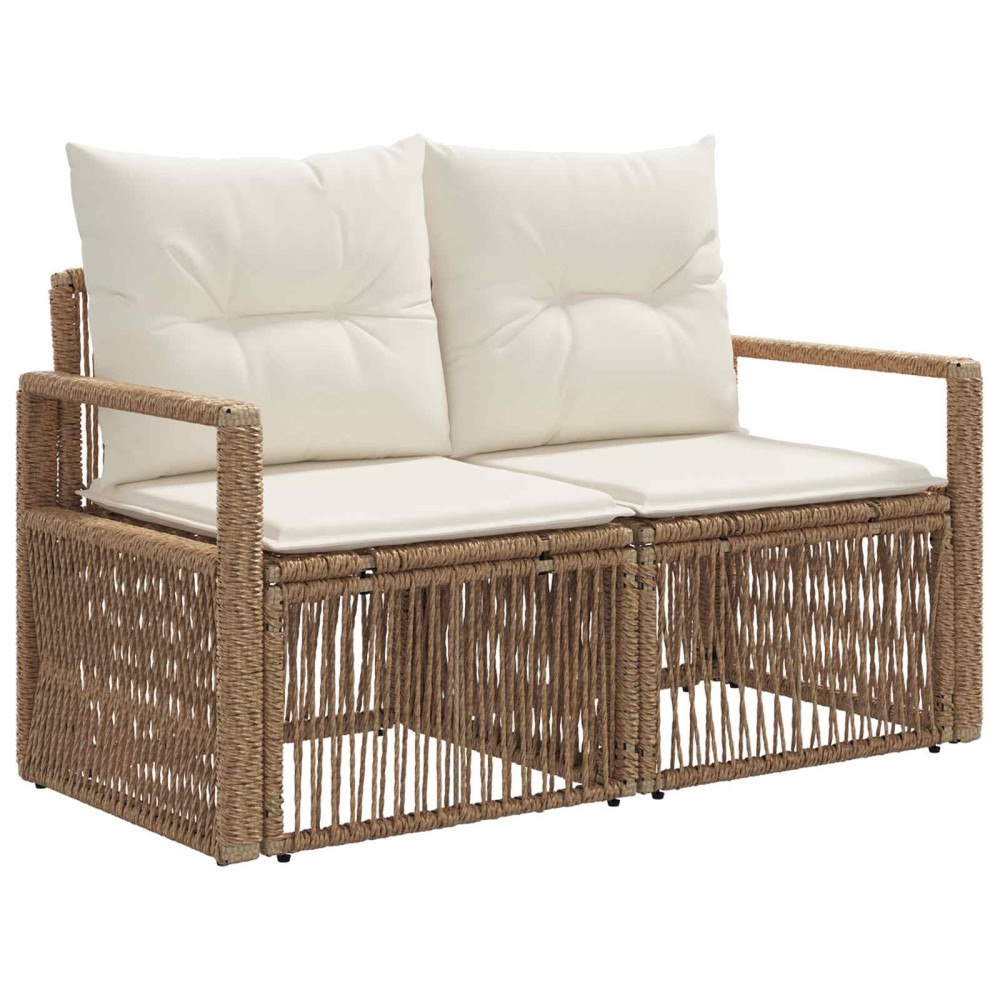 vidaXL Trädgårdsoffa 2-Antal sittplatser Beige konstrotting