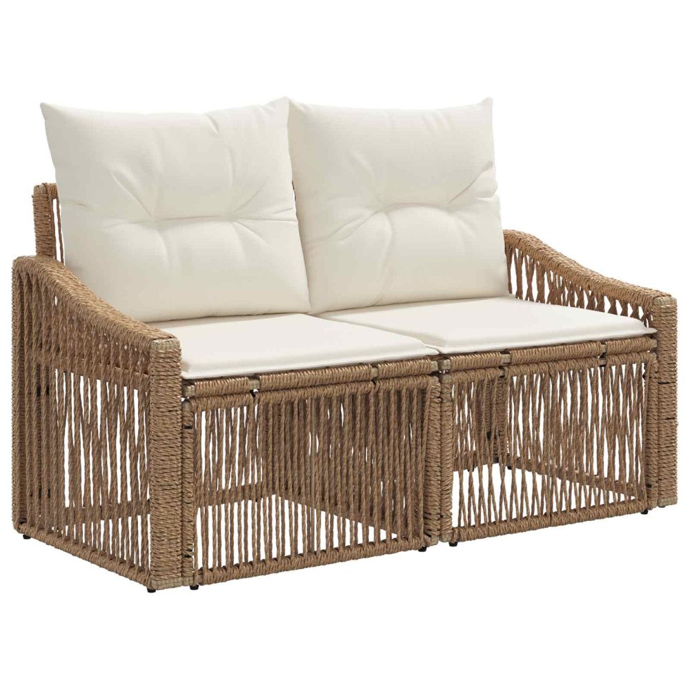 vidaXL Trädgårdsoffa 2-Antal sittplatser Beige konstrotting