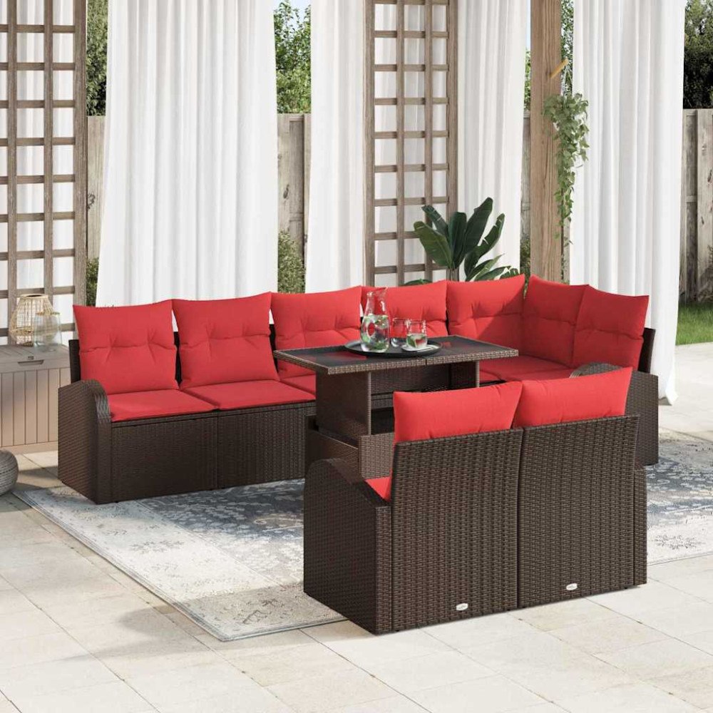 vidaXL Trädgårdsoffset med lagring 9 pcs Brun Poly rattan