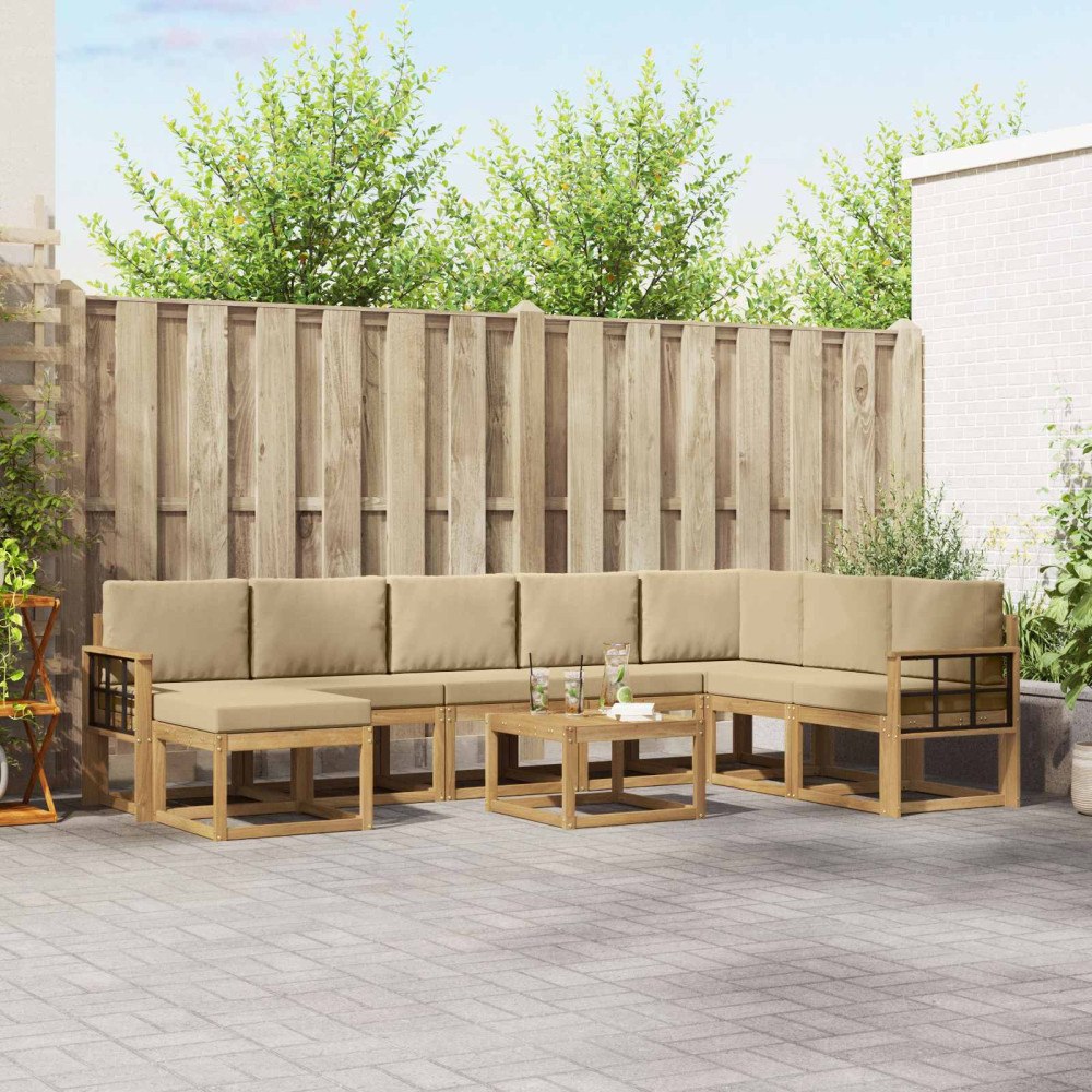 vidaXL Utomhussoffset med kudde 9 pcs Vit och Beige