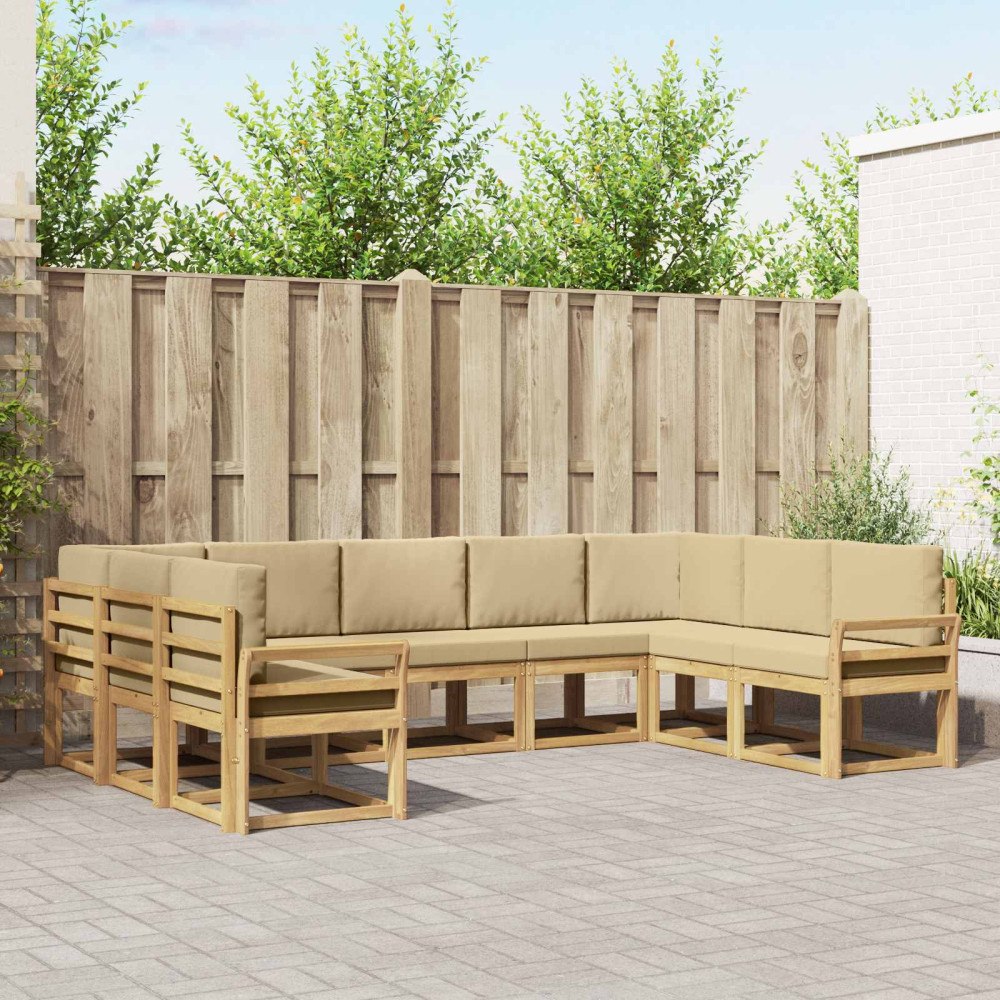 vidaXL Utomhussoffset med kudde 9 pcs Vit och Beige