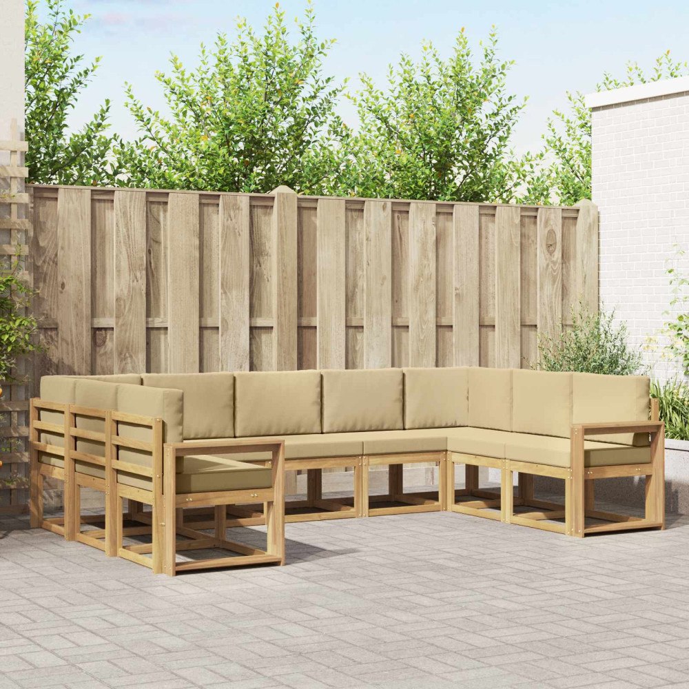 vidaXL Utomhussoffset med kudde 9 pcs Vit och Beige