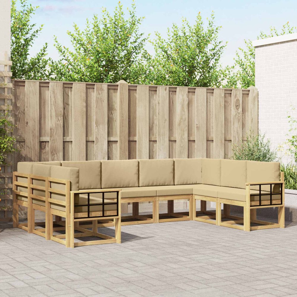 vidaXL Utomhussoffset med kudde 9 pcs Vit och Beige