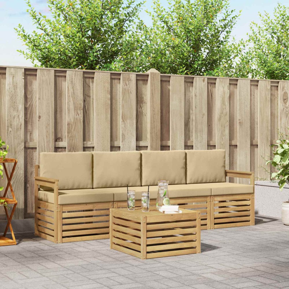 vidaXL Utomhussoffset med kudde 5 pcs Vit och Beige Polyester