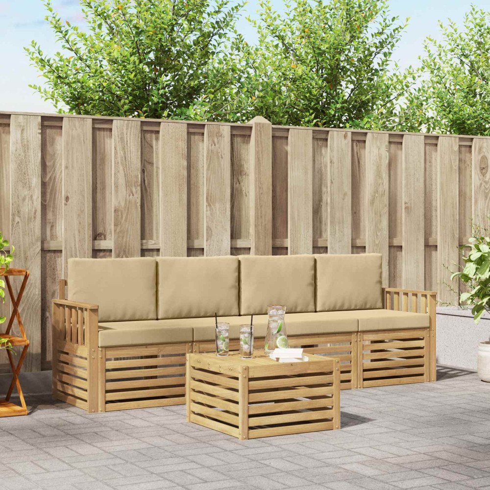 vidaXL Utomhussoffset med kudde 5 pcs Vit och Beige Polyester