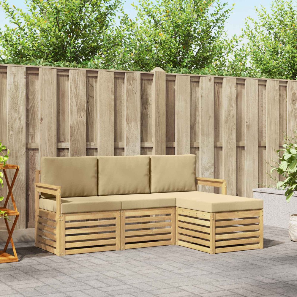 vidaXL Utomhussoffset 4 pcs Vit och Beige 189,5 x 122,5 x 73 cm