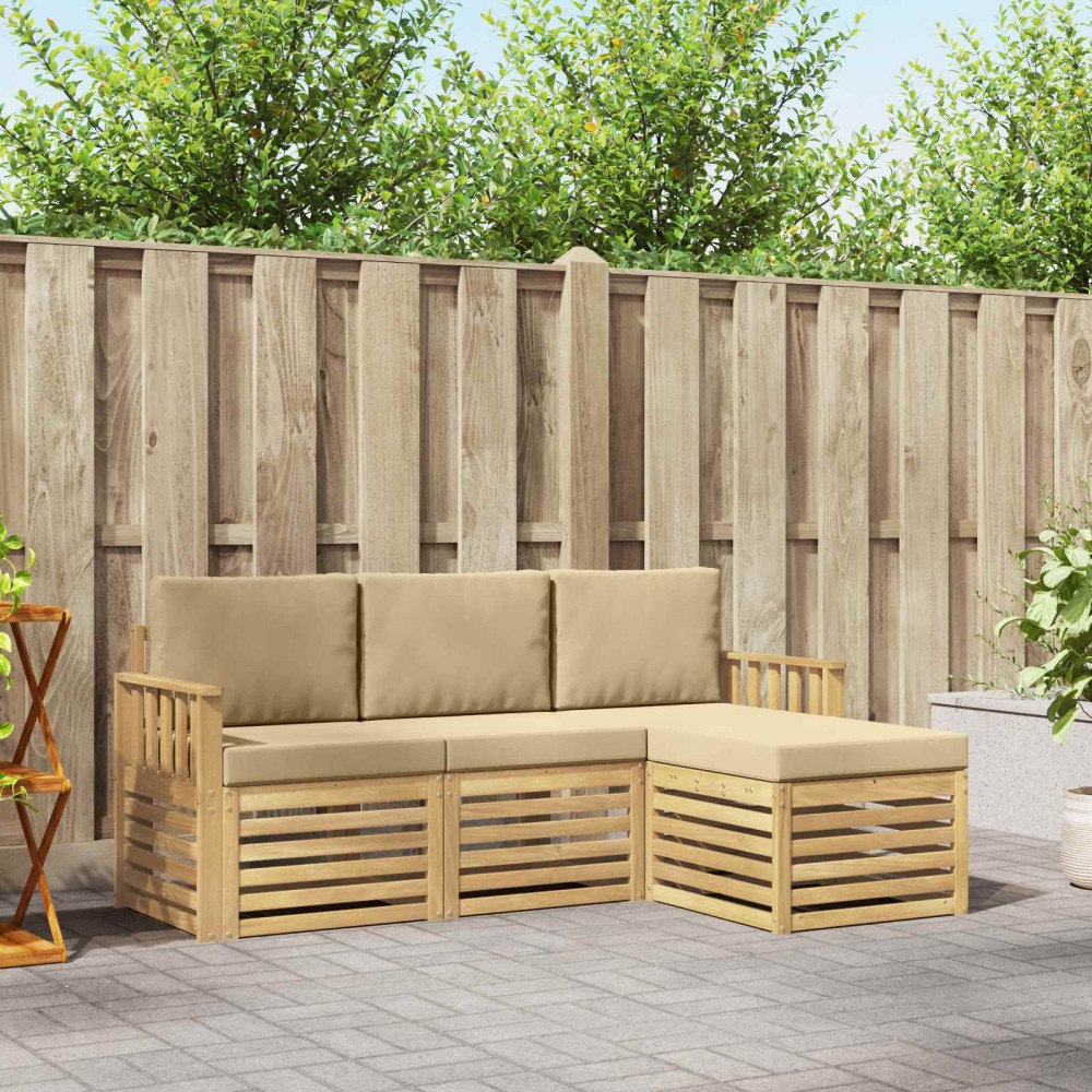 vidaXL Utomhussoffset 4 pcs Vit och Beige 189,5 x 122,5 x 73 cm