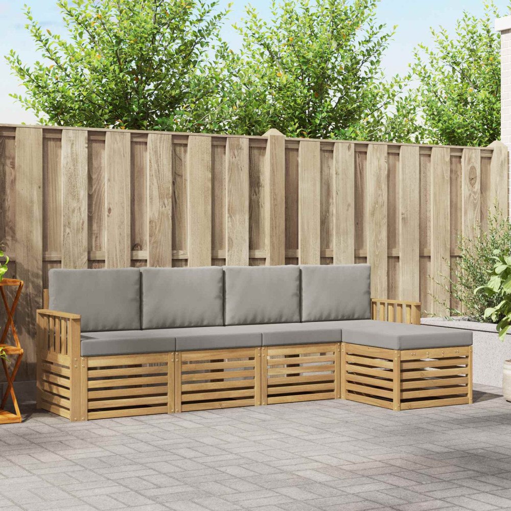 vidaXL Utomhussoffset 5 pcs Vit och ljusgrå 249 x 122,5 x 73 cm