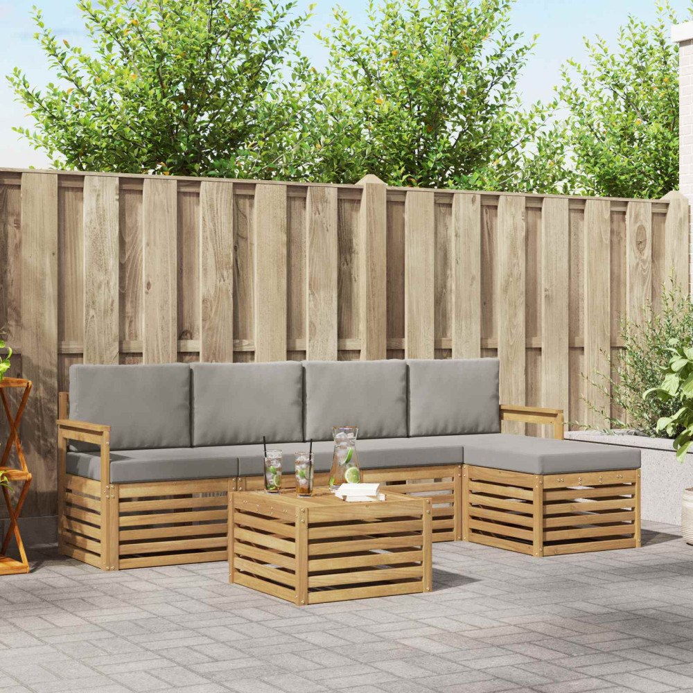 vidaXL Utomhussoffset 6 pcs Vit och ljusgrå 59 x 59 x 37 cm Polyester