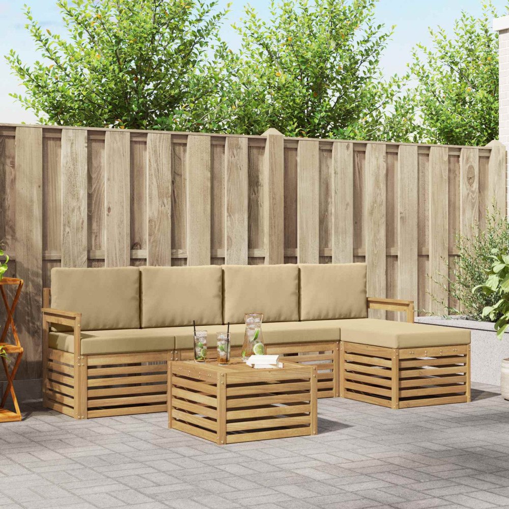 vidaXL Utomhussoffset 6 pcs Vit och Beige 59 x 59 x 37 cm Polyester