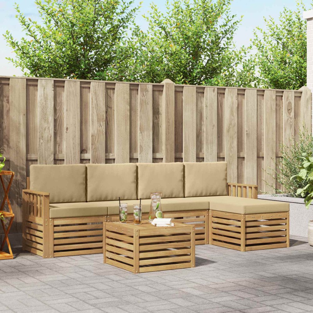 vidaXL Utomhussoffset 6 pcs Vit och Beige 59 x 59 x 37 cm Polyester