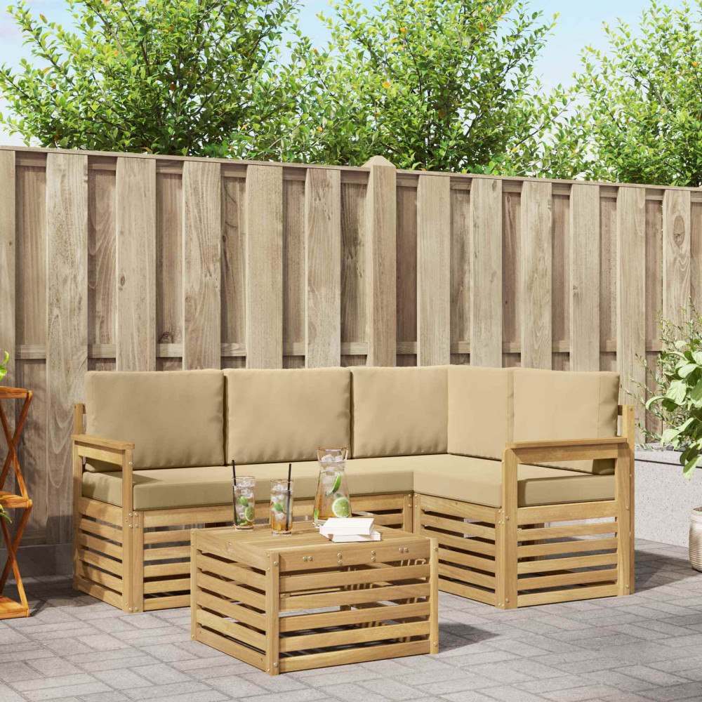 vidaXL Utomhussoffset 5 pcs Vit och Beige 59 x 59 x 37 cm Polyester