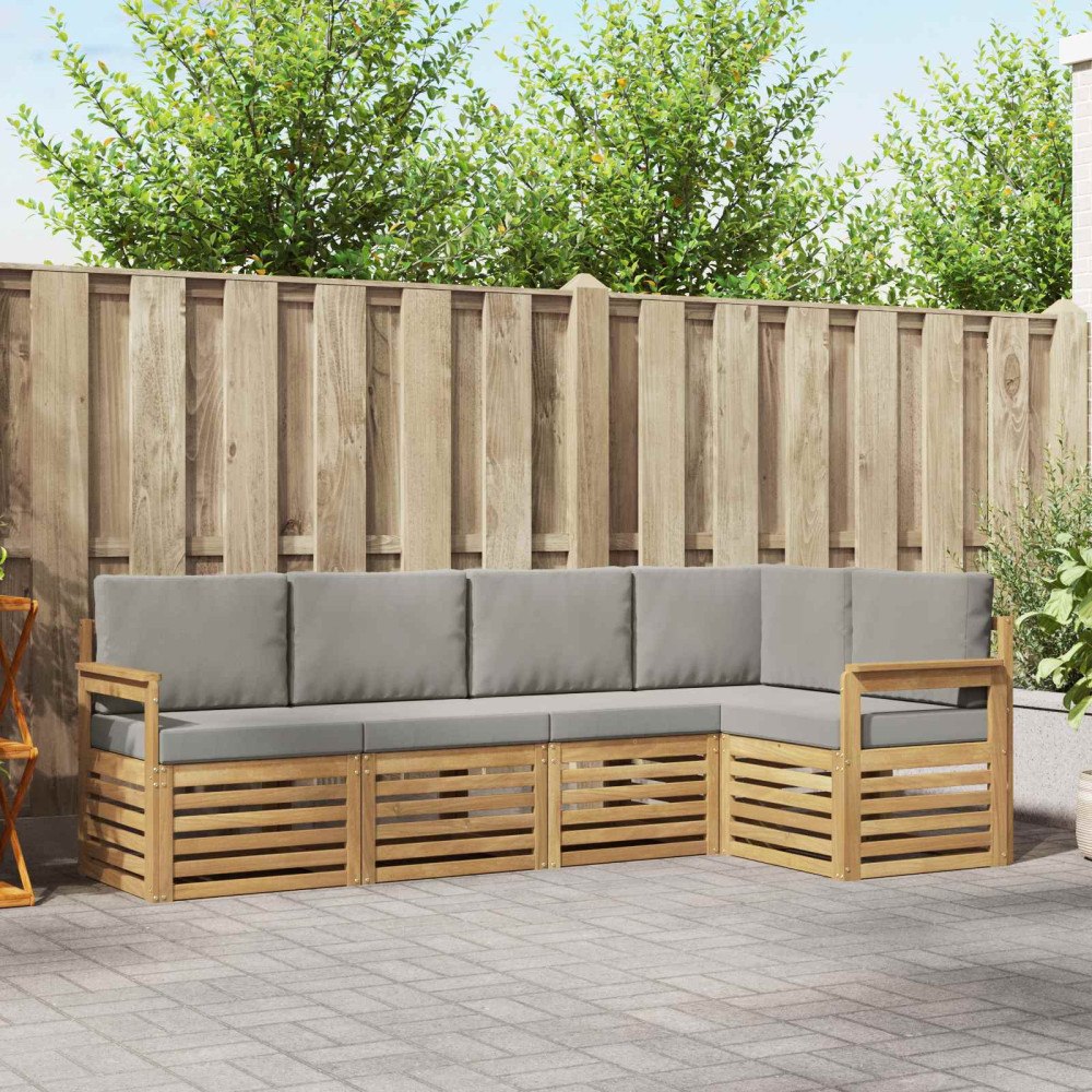 vidaXL Utomhussoffset 5 pcs Vit och ljusgrå 247 x 128,5 x 73 cm