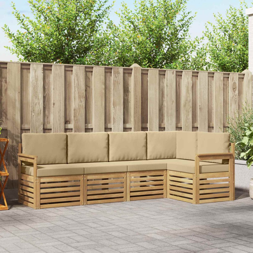 vidaXL Utomhussoffset 5 pcs Vit och Beige 247 x 128,5 x 73 cm