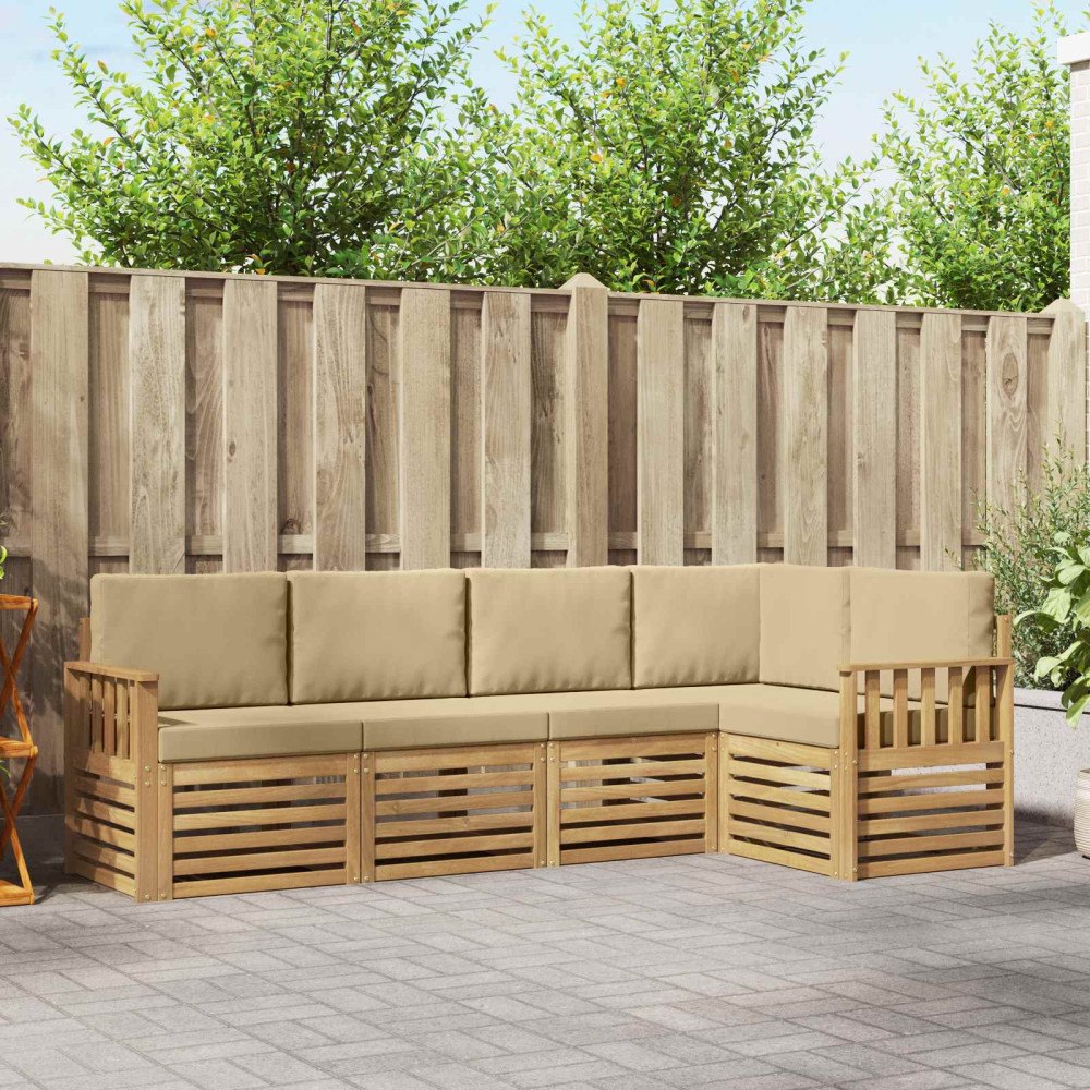 vidaXL Utomhussoffset 5 pcs Vit och Beige 247 x 128,5 x 73 cm