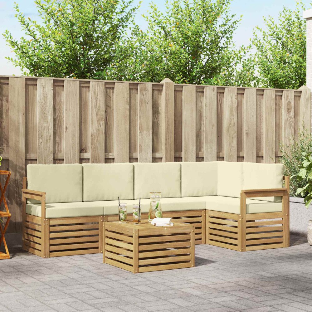 vidaXL Utomhussoffset 6 pcs Vit och grädde 59 x 59 x 37 cm Polyester