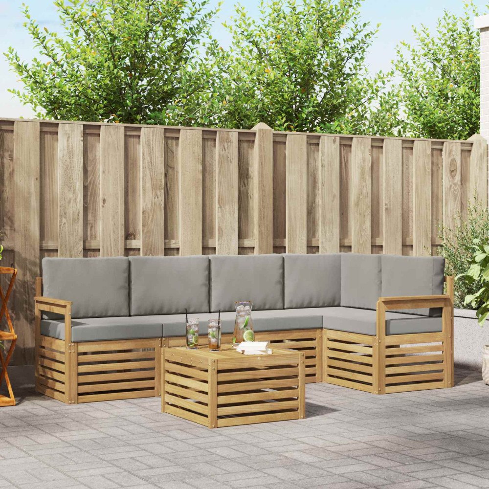 vidaXL Utomhussoffset 6 pcs Vit och ljusgrå 59 x 59 x 37 cm Polyester