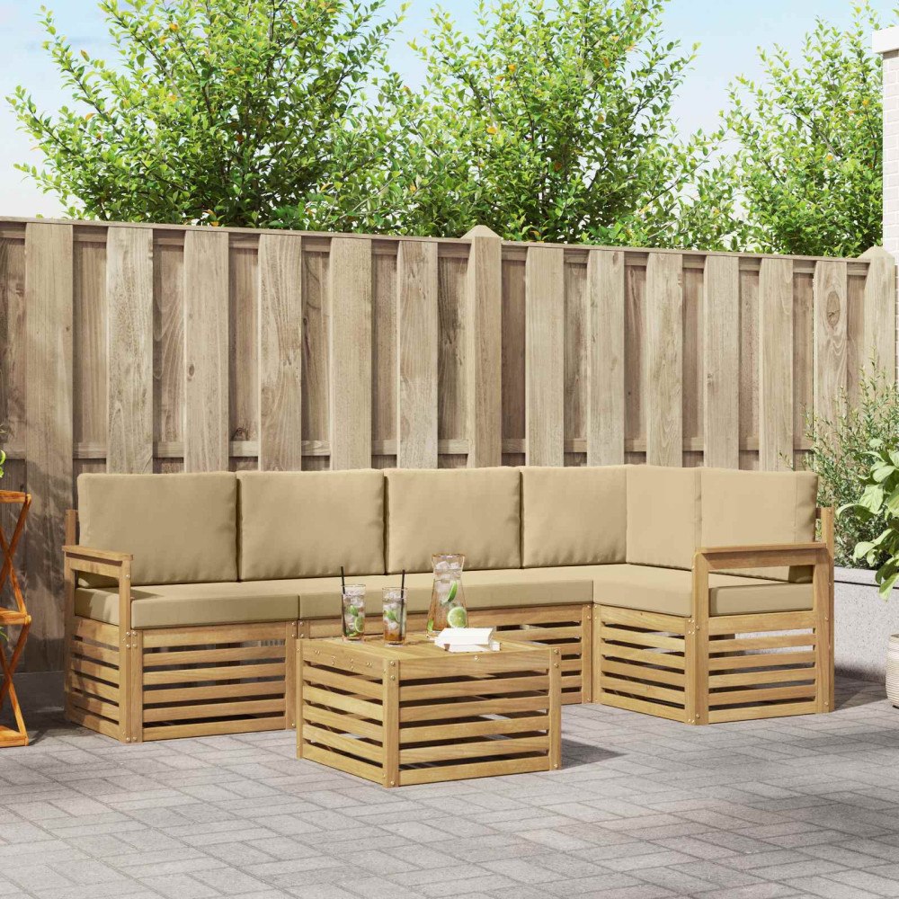 vidaXL Utomhussoffset 6 pcs Vit och Beige 59 x 59 x 37 cm Polyester