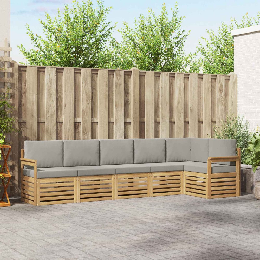 vidaXL Utomhussoffset 6 pcs Vit och ljusgrå 306 x 128,5 x 73 cm