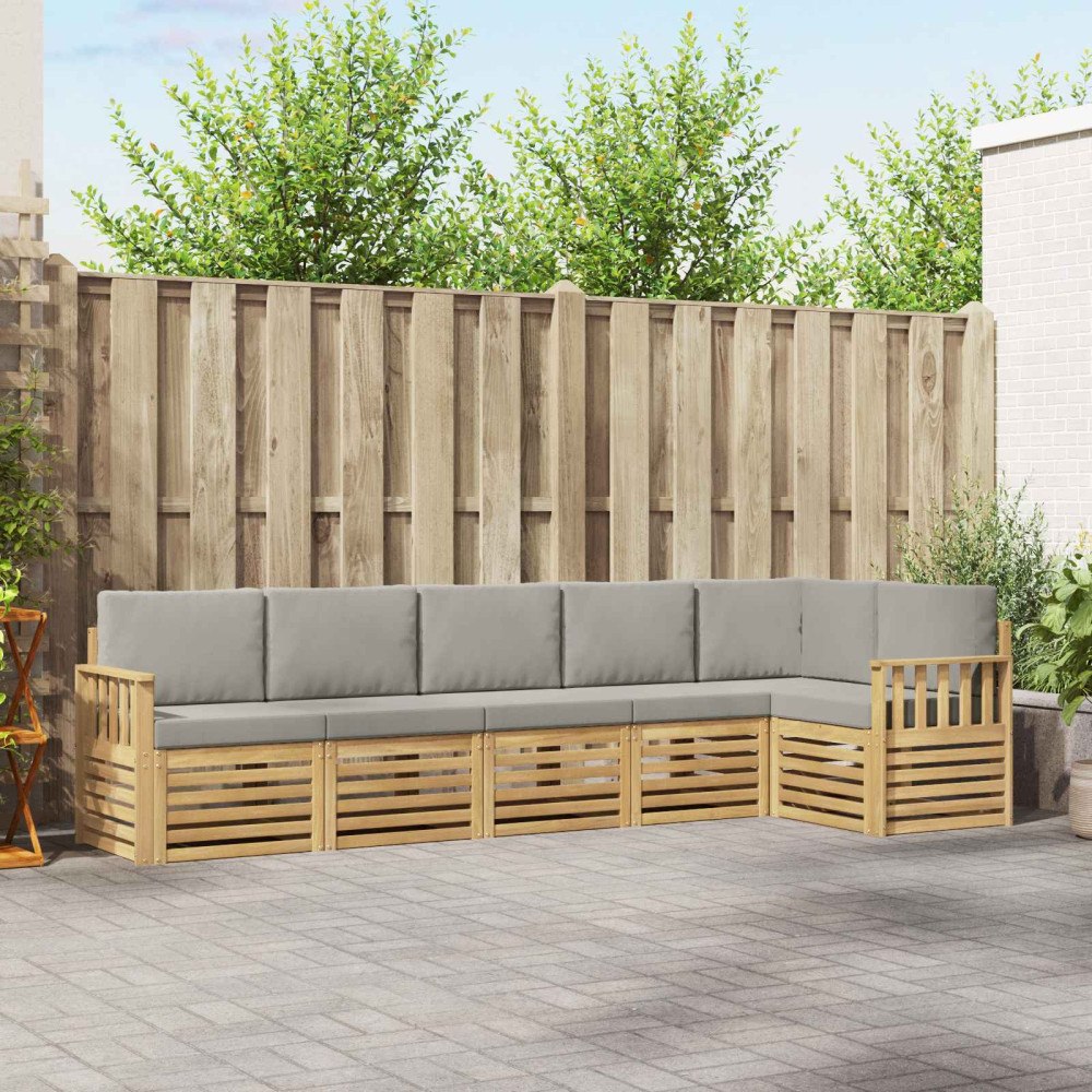 vidaXL Utomhussoffset 6 pcs Vit och ljusgrå 306 x 128,5 x 73 cm