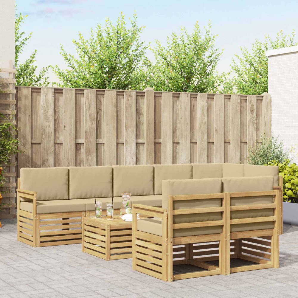 vidaXL Utomhussoffset 8 pcs Vit och Beige 59 x 59 x 37 cm Polyester