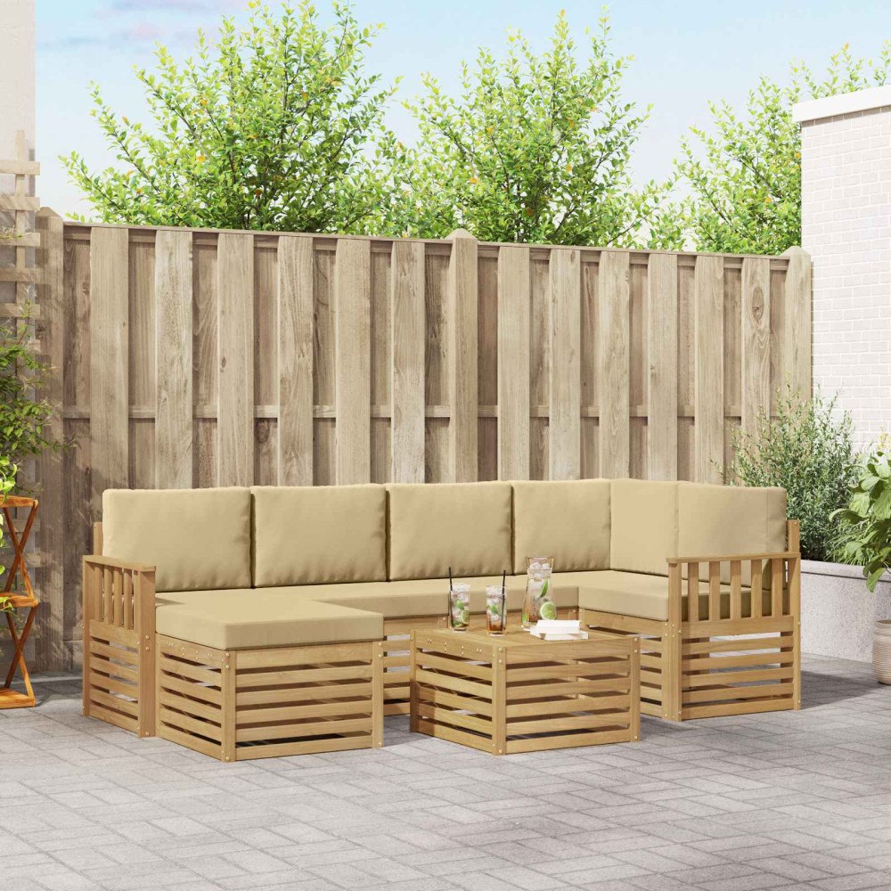vidaXL Utomhussoffset 7 pcs Vit och Beige 59 x 59 x 37 cm Polyester