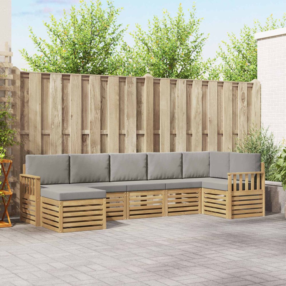 vidaXL Utomhussoffset 6 pcs Vit och Ljusgrå 306 x 128,5 x 73 cm