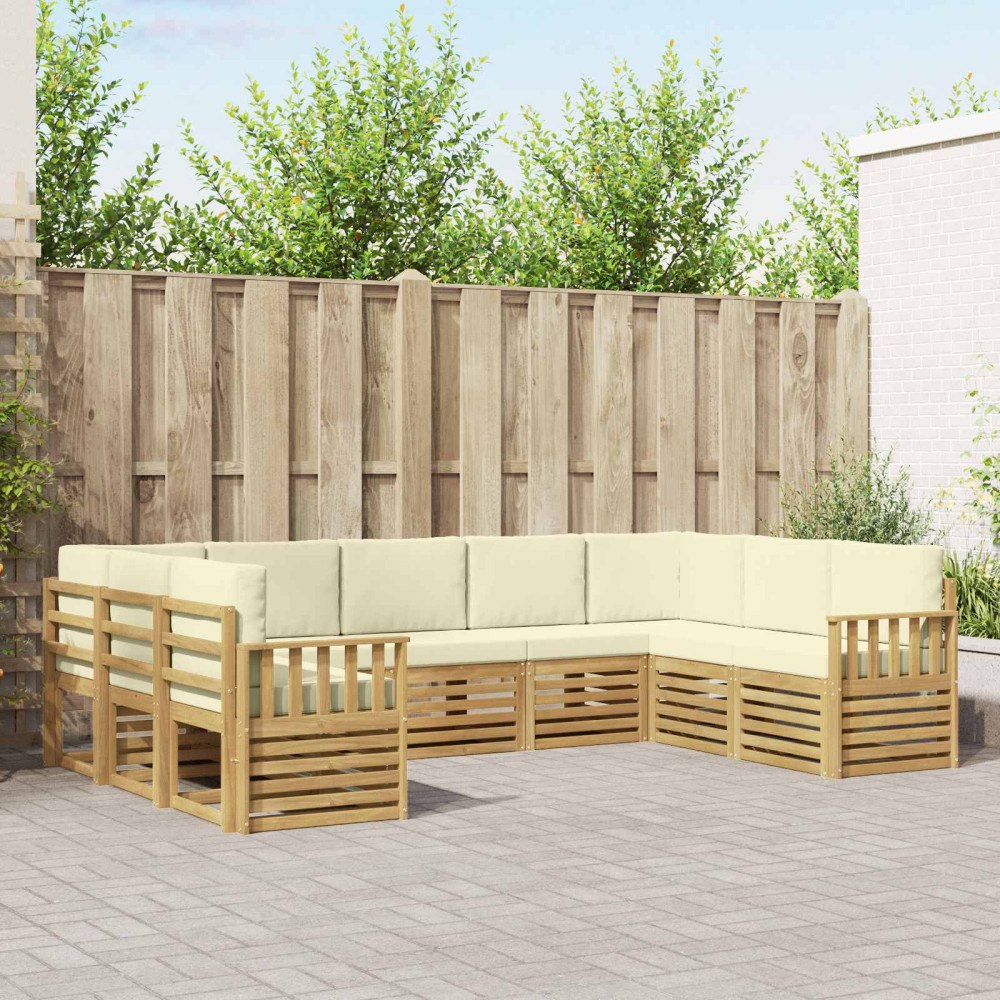 vidaXL Utomhussoffset 7 pcs Vit och grädde 304 x 128,5 x 73 cm