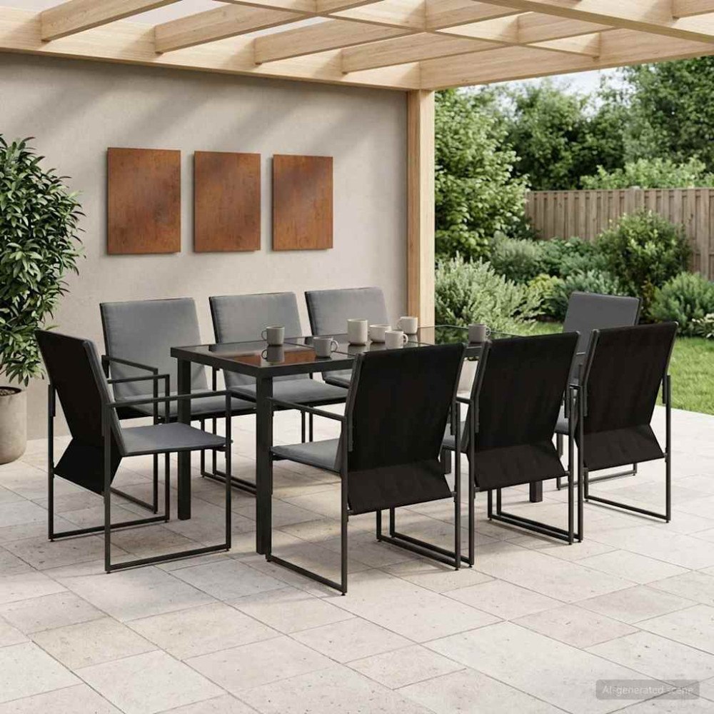 vidaXL Trädgårdsmöbelset 9 pcs Svart och Anthracit 160 x 80 x 73 cm
