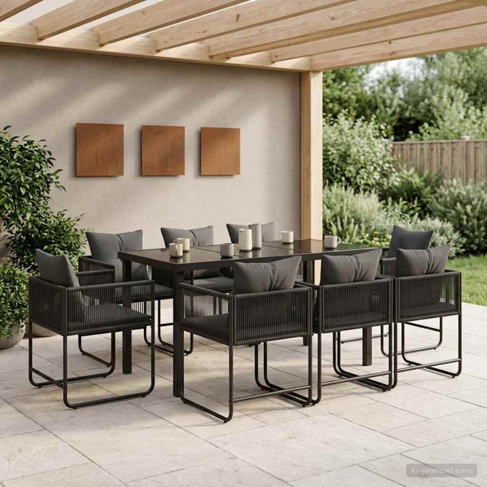 vidaXL Trädgårdsmöbelset 9 pcs Svart och Anthracit 160 x 80 x 73 cm