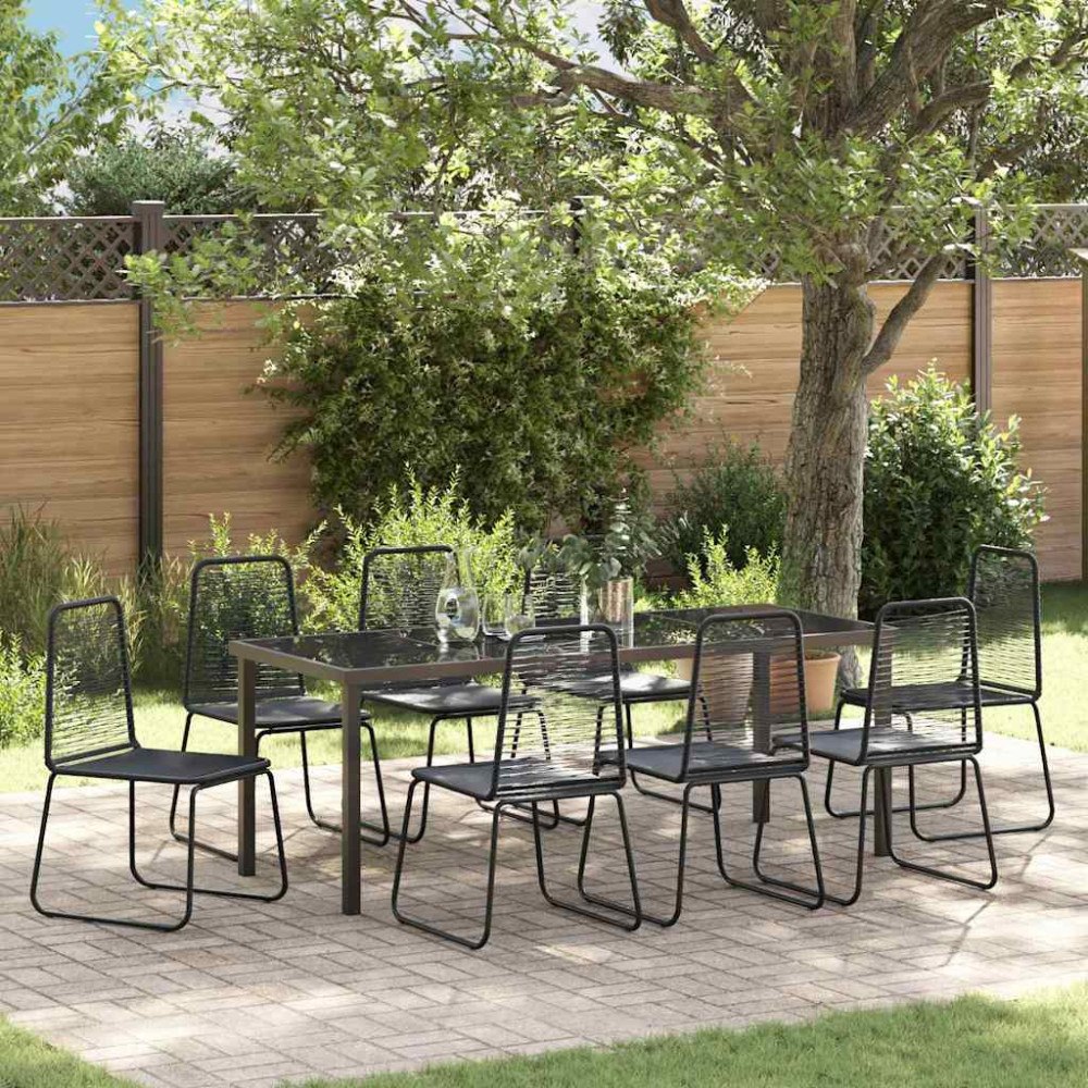 vidaXL Trädgårdsmöbelset 9 pcs Svart Pulverlackerat stål