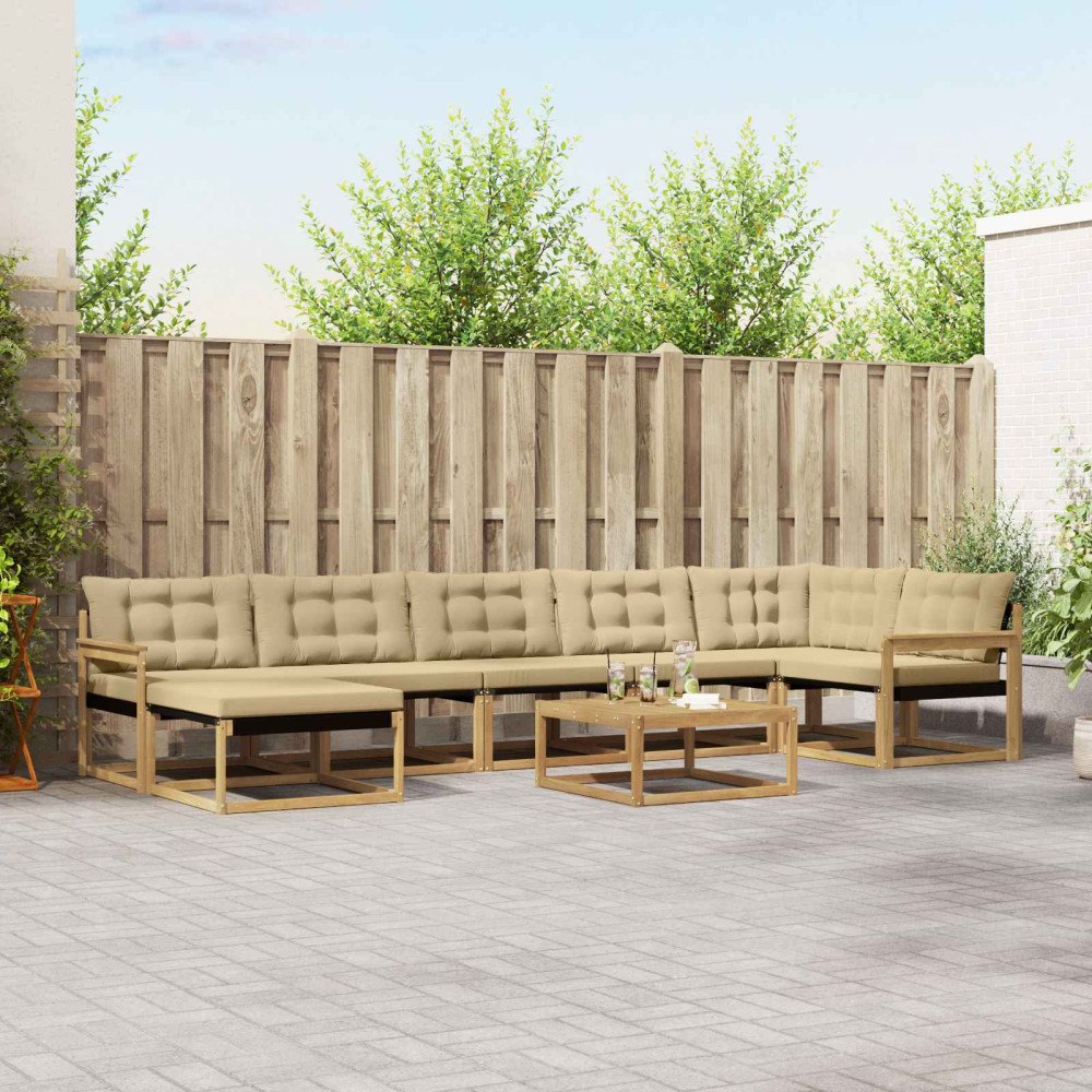vidaXL Utomhussoffset 8 pcs Vit och Beige Massivt Akaciaträ