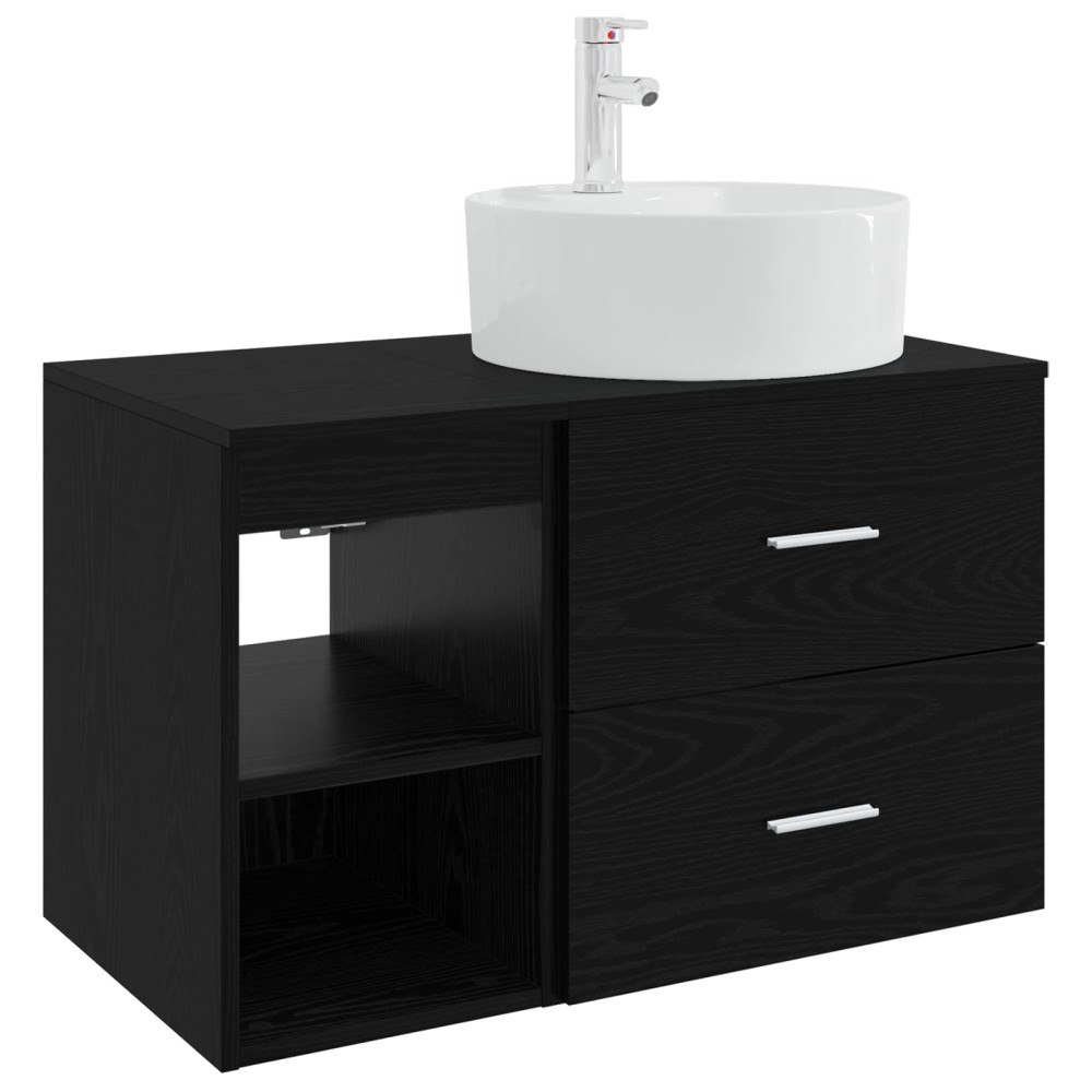 vidaXL Badrumsmöbelset 2 pcs Svart ek Konstruerat trä