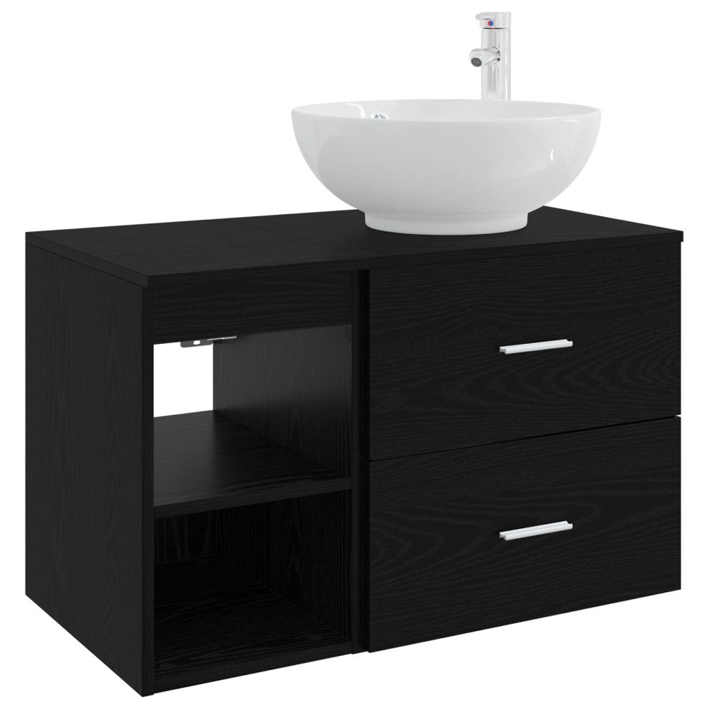 vidaXL Badrumsmöbelset 2 pcs Svart ek Konstruerat trä