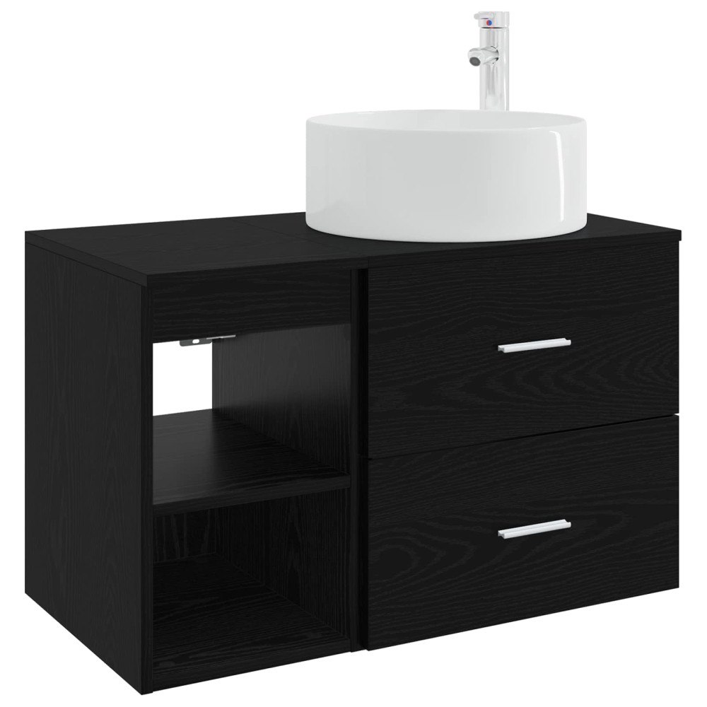 vidaXL Badrumsmöbelset 2 pcs Svart ek Konstruerat trä