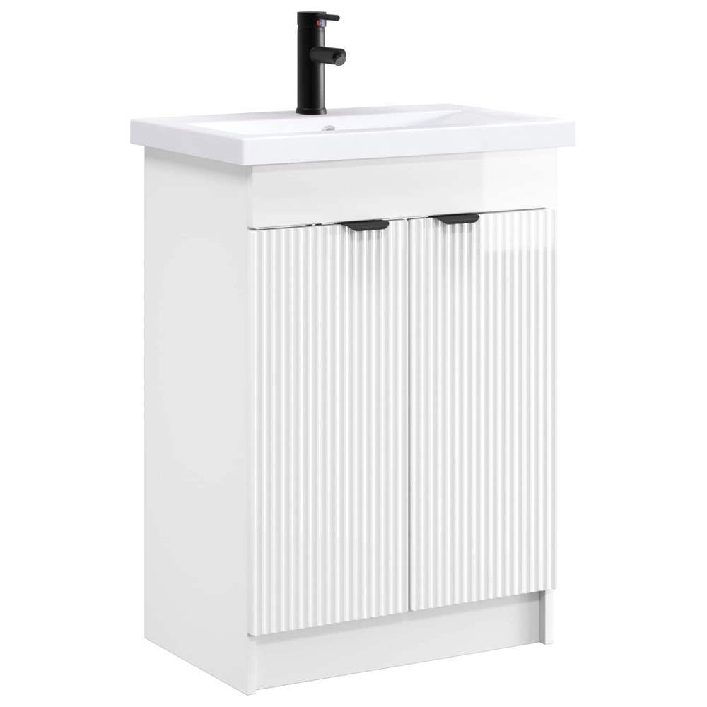 vidaXL Badrumsmöbelset Vit högglans 56 x 37,5 x 81 cm Konstruerat trä